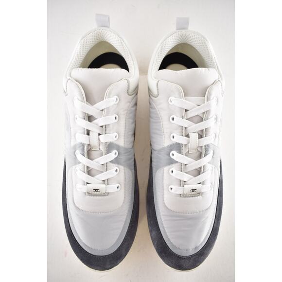 Chanel Mens 21C Grey Suede Ecru Nylon CC Logo Lace Low Top Trainer Sneaker 44 11 - Picture 8 of 12